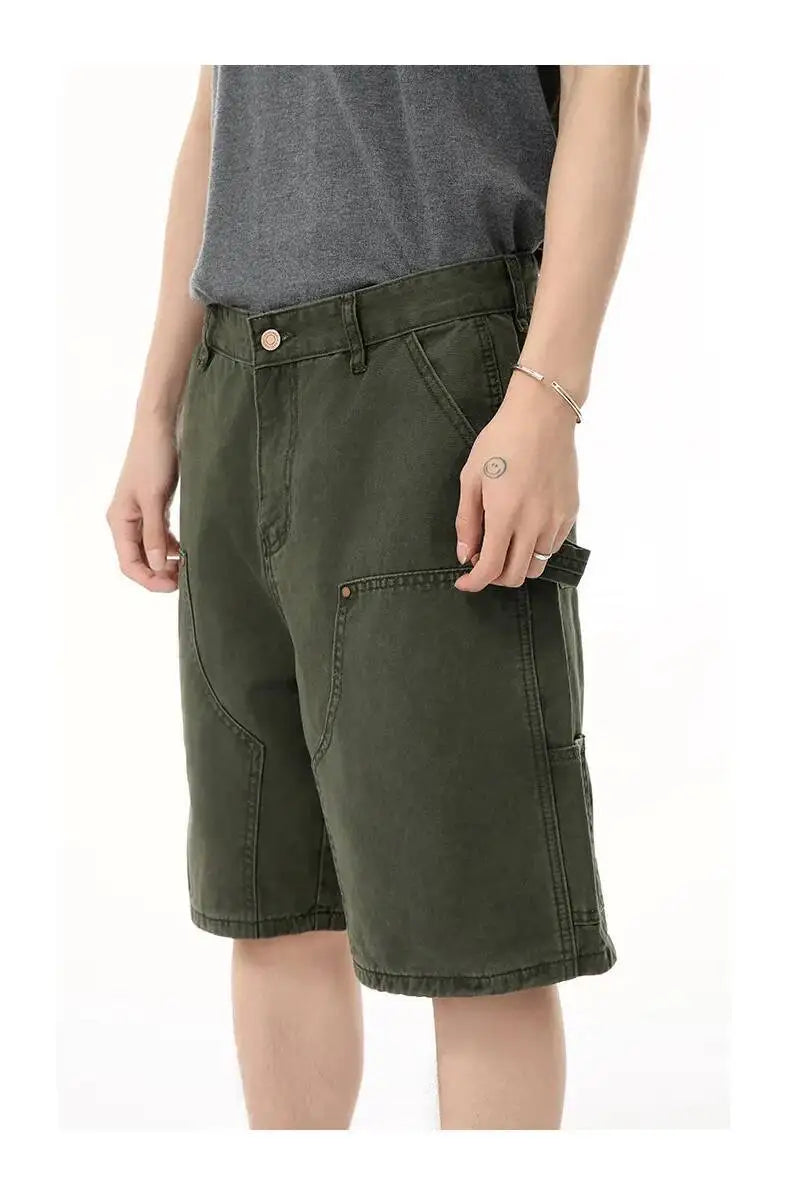 IEFB Men's Wear Knee Length Denim Shorts Summer New Multi Pocket Loose Jeans Solid Color Japanese Style Male Overalls 9C6027