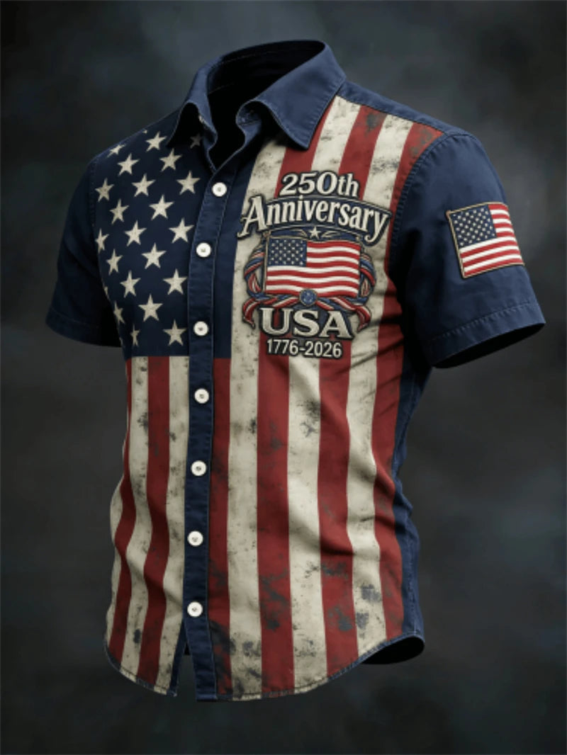 2026 New America 250th Anniversary Hawaiian Shirt Men USA Flag 1776–2026 Shirt American Independence Day Apparel Fourth Of July