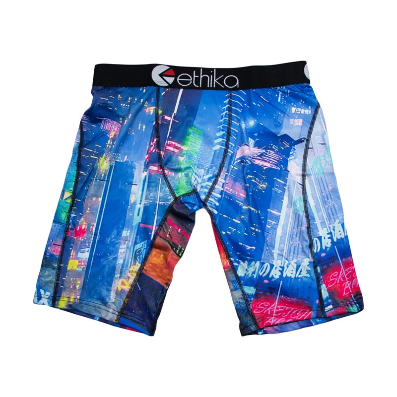ETHIKA 1Pcs Men Underwear Boxers Breathable Mesh Crotch Man Underpants Plus Size L-3XL Mens Panties Printed Men's Boxers Briefs