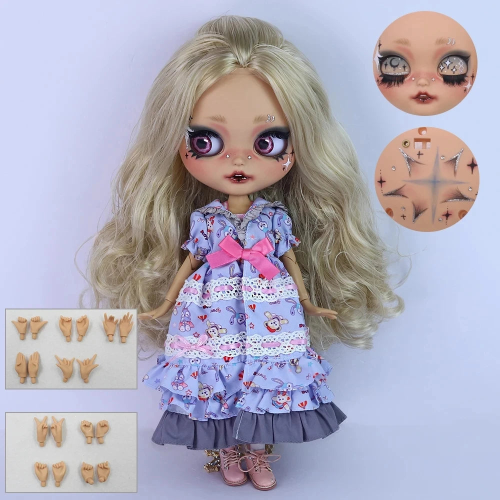 ICY DBS Blyth 1/6 Doll Hand Painted Set Tan Skin Long Eyelash Sleeping Doll Set SD