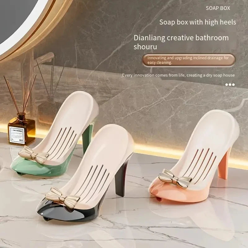 1pc Creative High Heel Shoe Design Soap Dish with Suction Cup Universal Fit for Bathroom Countertop Ideal for Dorms and Home