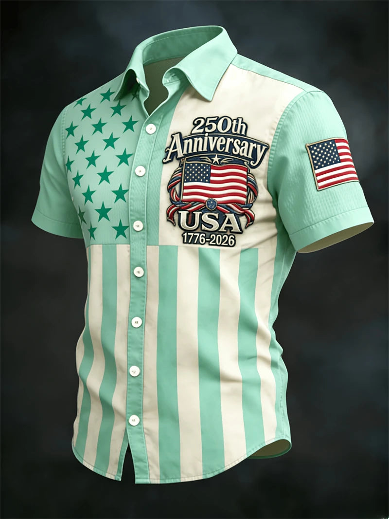 2026 New America 250th Anniversary Hawaiian Shirt Men USA Flag 1776–2026 Shirt American Independence Day Apparel Fourth Of July