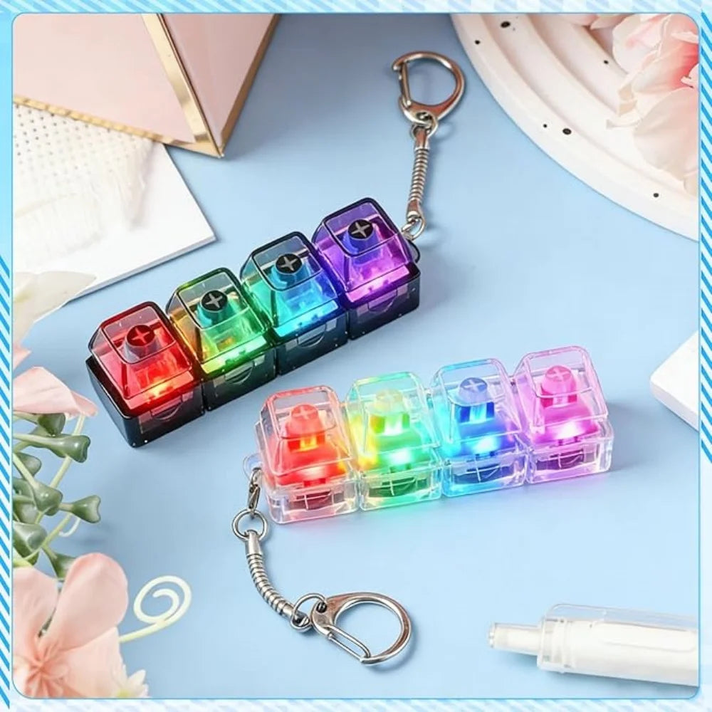 1PC Light Up Keyboard Keychain Stress Relief Clickable LED Button Toy for People with Anxiety Office Desk Accessory