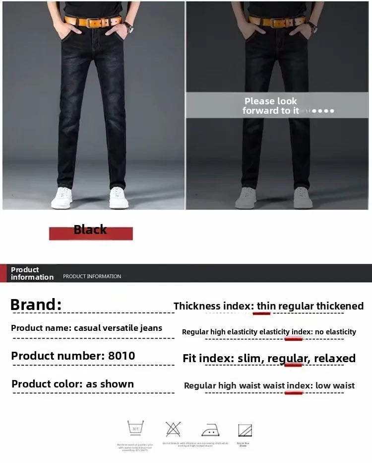 Slim Fit Casual Straight Leg Jeans Men's Lightweight Stretchy Loose Fit Classic Style Youthful Fashion Spring Summer