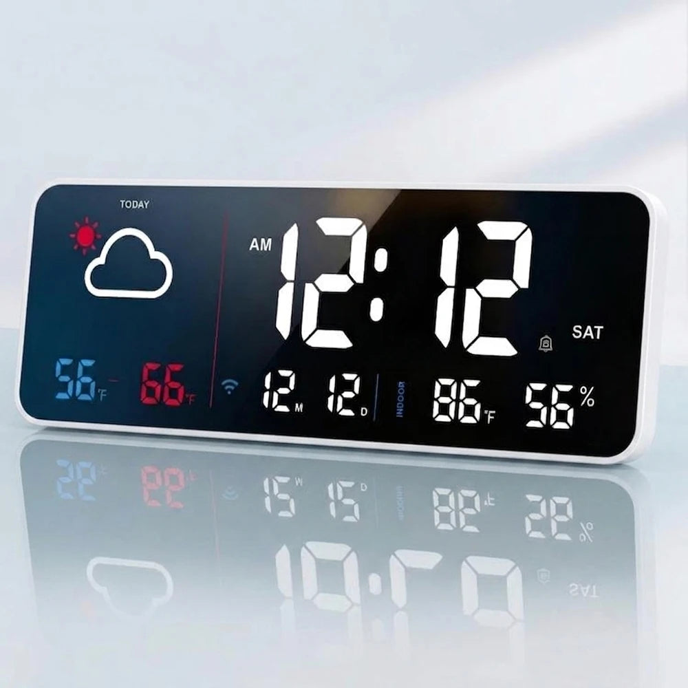 Smart Weather Clock Indoor Temp  Humidity Desk Wall Mountable Digital Alarm Clock Calendar Week Display Home Decor Gift Tuya
