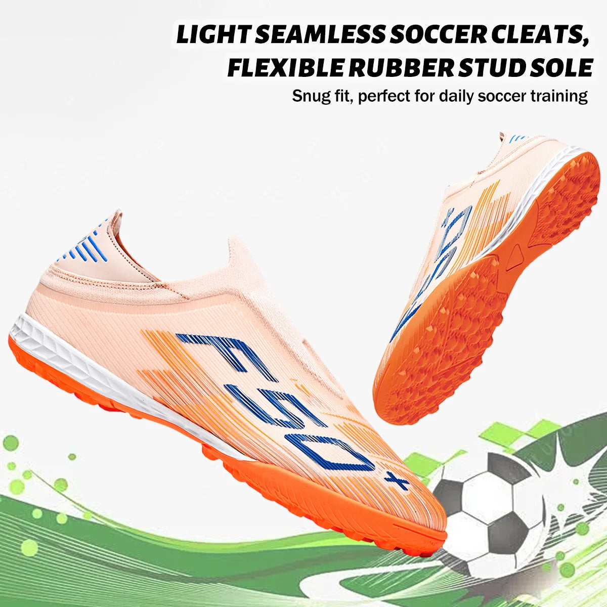 Anti-Slip Youth Football Boots PU Fabric Upper Rubber TF Studs Wear-Resistant Breathable Outdoor Training Cleats