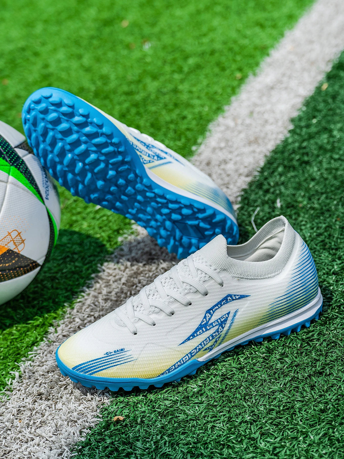 Men TF Turf Soccer Shoes Breathable PU Upper Anti‑Slip Rubber Outsole Light Footwear For Artificial Grass Training
