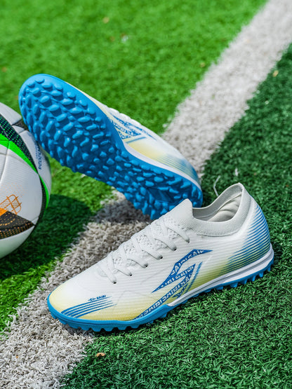 Men TF Turf Soccer Shoes Breathable PU Upper Anti‑Slip Rubber Outsole Light Footwear For Artificial Grass Training