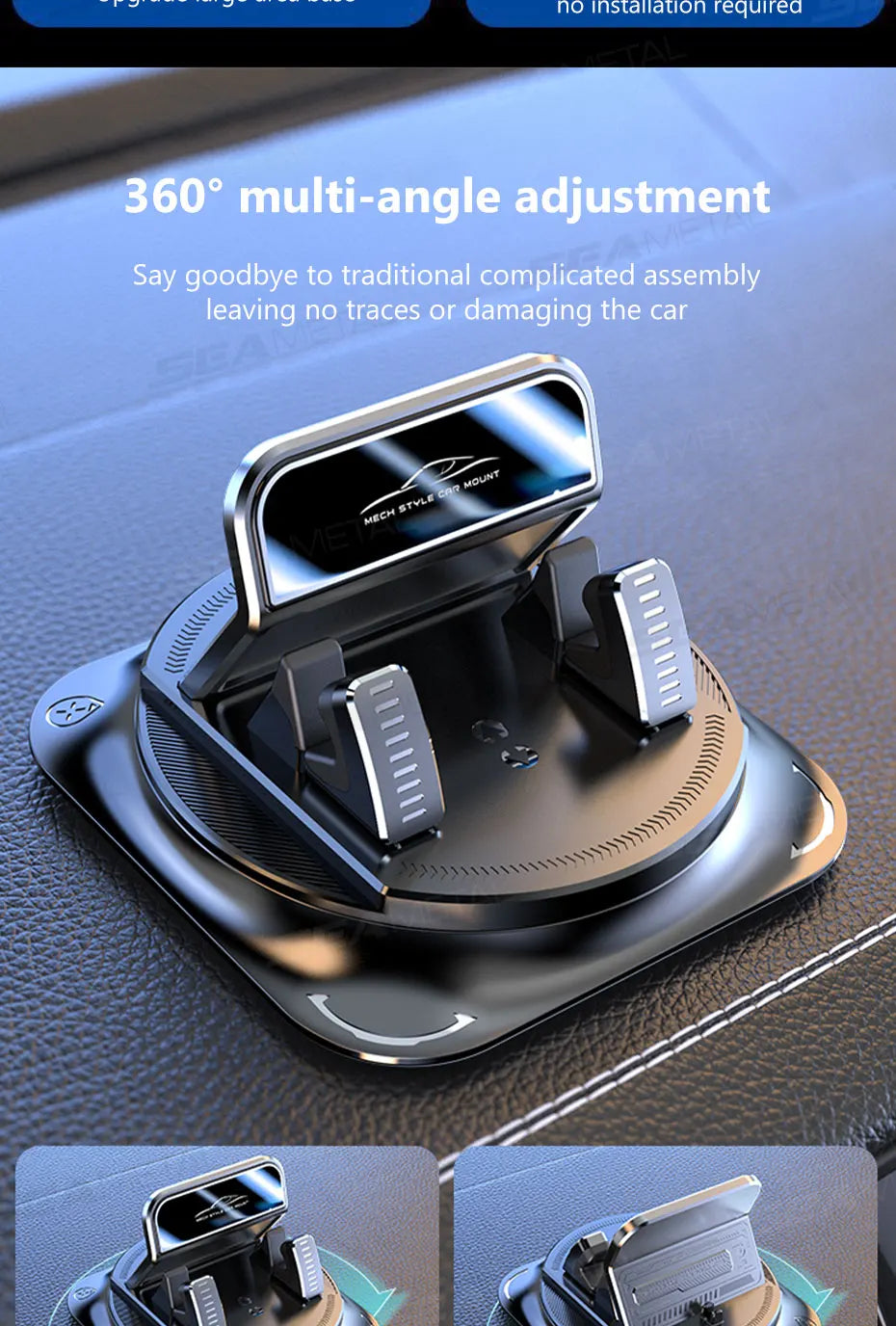 SEAMETAL Car Phone Mount Anti Slip Silicone Dashboard Phone Holder 360-Degree Free Rotation Universal Head-Up Navigation Holder