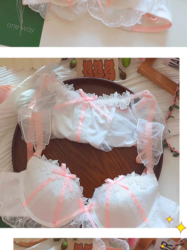 Women's Lace Bow Underwire Bra Set