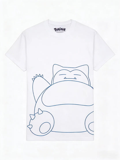 Bandai New Pocket Snorlax Line Art Print High Quality Fashion Men's Short Sleeve Parent-Child Loose Comfortable T-Shirt