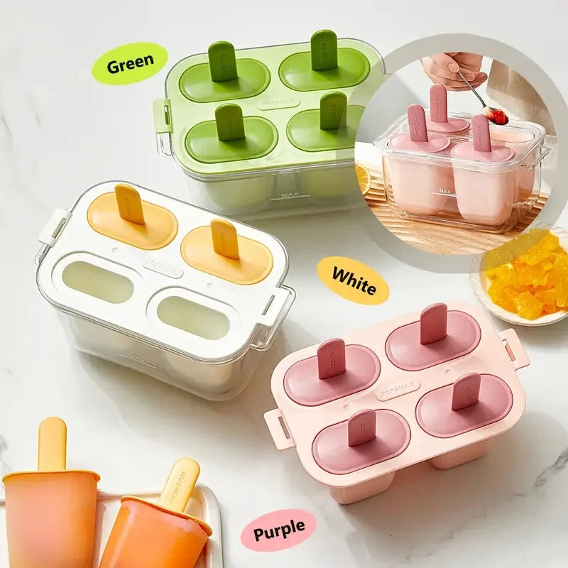 1Pc Easy-Release Popsicle Maker Leak-Proof Lid, Freezer Safe for Juice & Fruit, Makes 4 Homemade Popsicles, Popsicle Molds