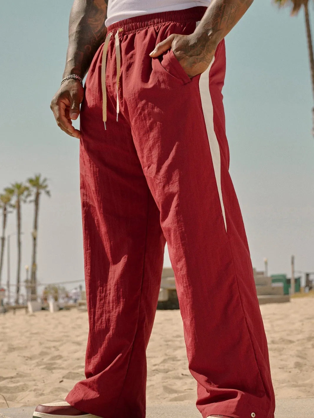 Men's Casual Pants Daily Wear Solid Summer Full Length Soft Linen Pants Mid Waist Pocket Drawstring Trousers Streetwear Bottoms