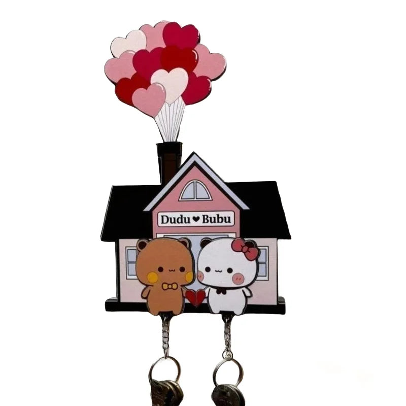 Kawaii Wall Key Holder Panda Bubu And Dudu Acrylic Keychain Hanger Cartoon Backpack Charm Key Ring Pendant Accessory Couple Gift