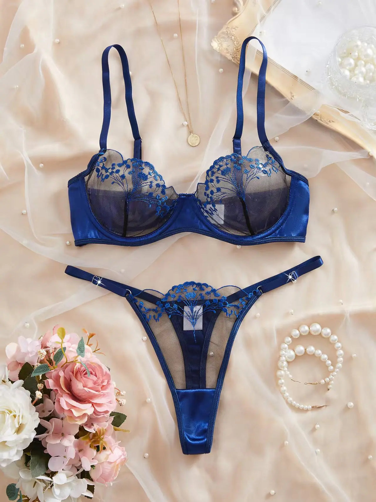 Women's Floral Lace Bustier Lingerie Set