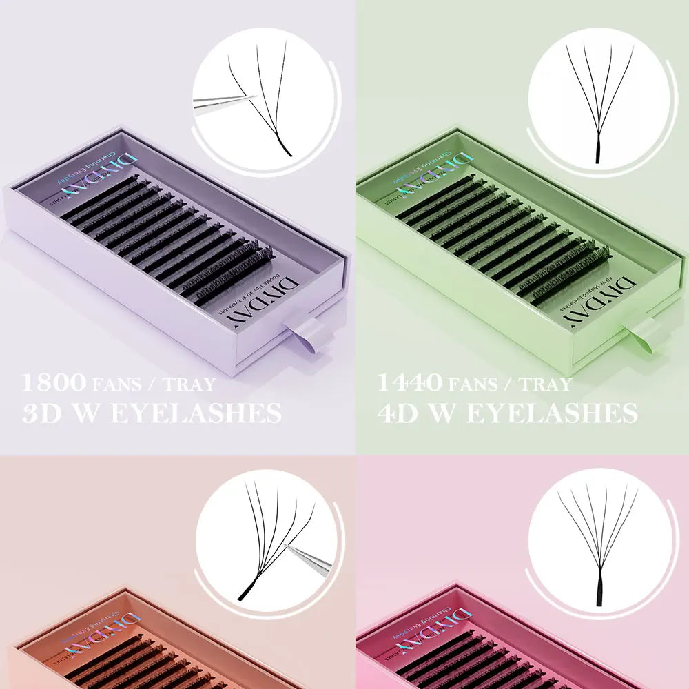 DIYDAY W-Shape Eyelash Extension 3d 4d 5d 6d 7d 8d W Lashes Natural Soft Premade Fan Bloom Effect Eye Lashes for Beauty Makeup