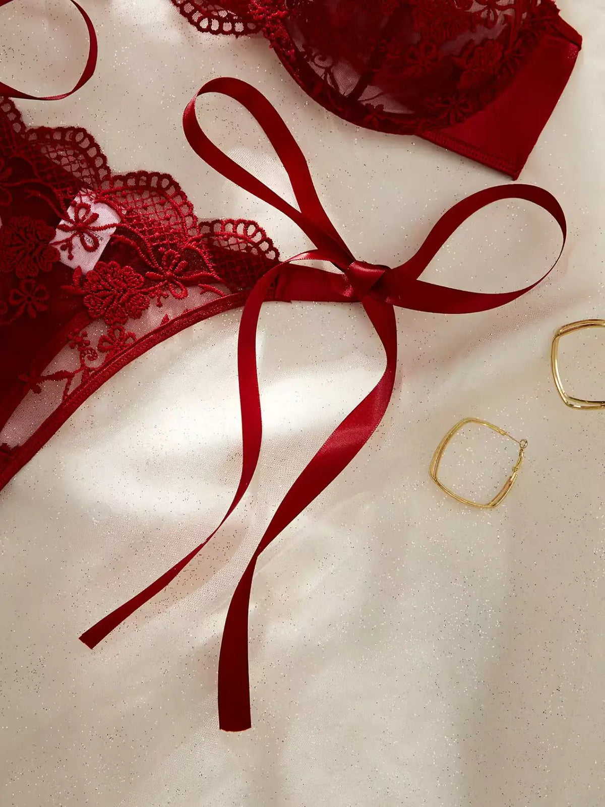 Women's Satin Floral Embroidered Lingerie Set