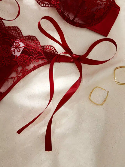 Women's Satin Floral Embroidered Lingerie Set
