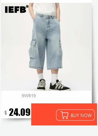 IEFB Men's Wear Knee Length Denim Shorts Summer New Multi Pocket Loose Jeans Solid Color Japanese Style Male Overalls 9C6027