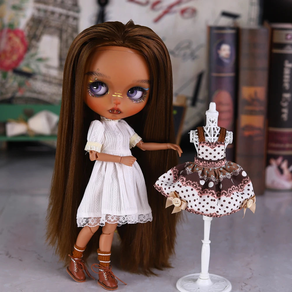 ICY DBS Blyth 1/6 Doll Hand drawn Set Black Skin Long Eyelash Sleeping Eye Special Eye