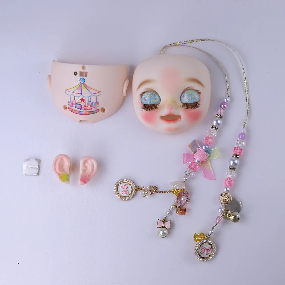 Blyth 1/6 doll hand drawn makeup face shell Blank Makeup DIY frosted face handmade