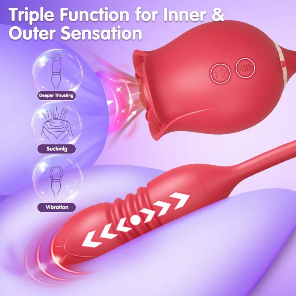 Vibrator Dildo Sex Toys for Women - Rose Sex Toy with Thrusting G Spot Vibrators & Sucking Clitoral Adult Sex Toys for Couples