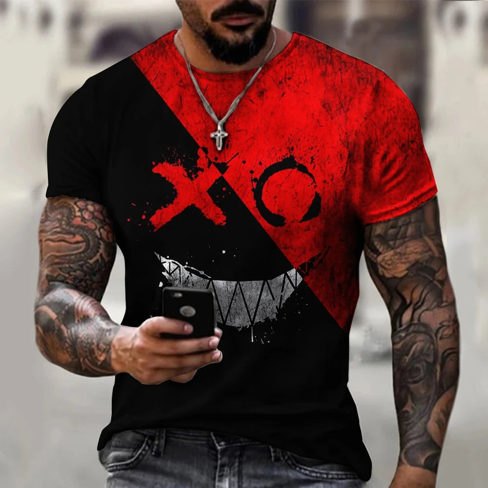 2024 New Oversized T Shirt For Men Casual Short Sleeve Hip Hop Smiling Face Print Plus Size Tee Shirt Pullover Mens T-shirt Top