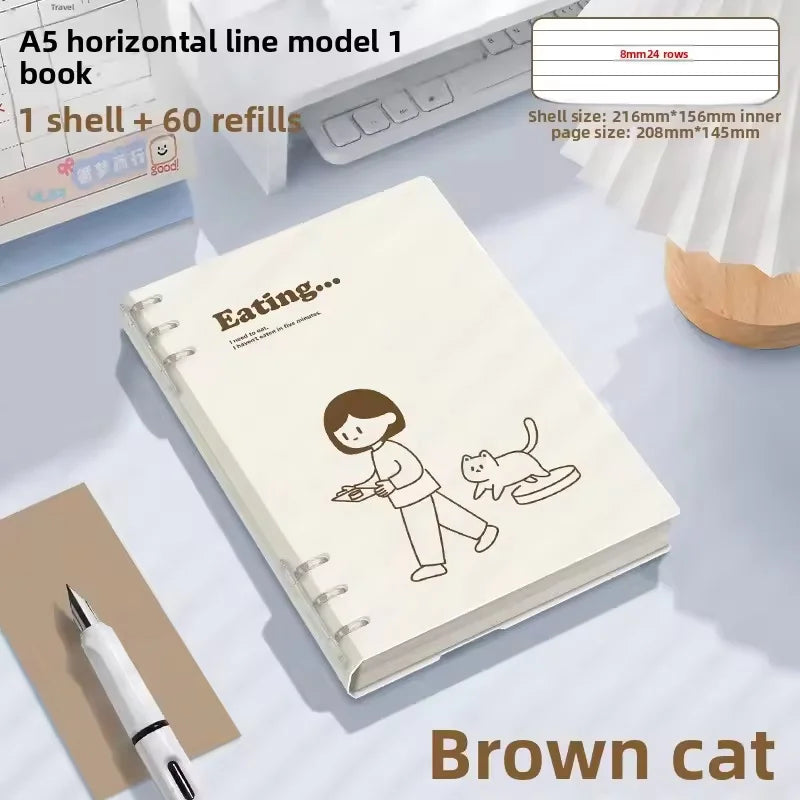 Notebook Loose-leaf 60 Sheets/120 Pages A5/B5 Loose-leaf Binder Notebook Puppy/Panda/Dinosaur/Capybara Horizontal Line