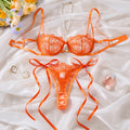 Orange Floral Embroidered Bra & Tie-Side Thong Set