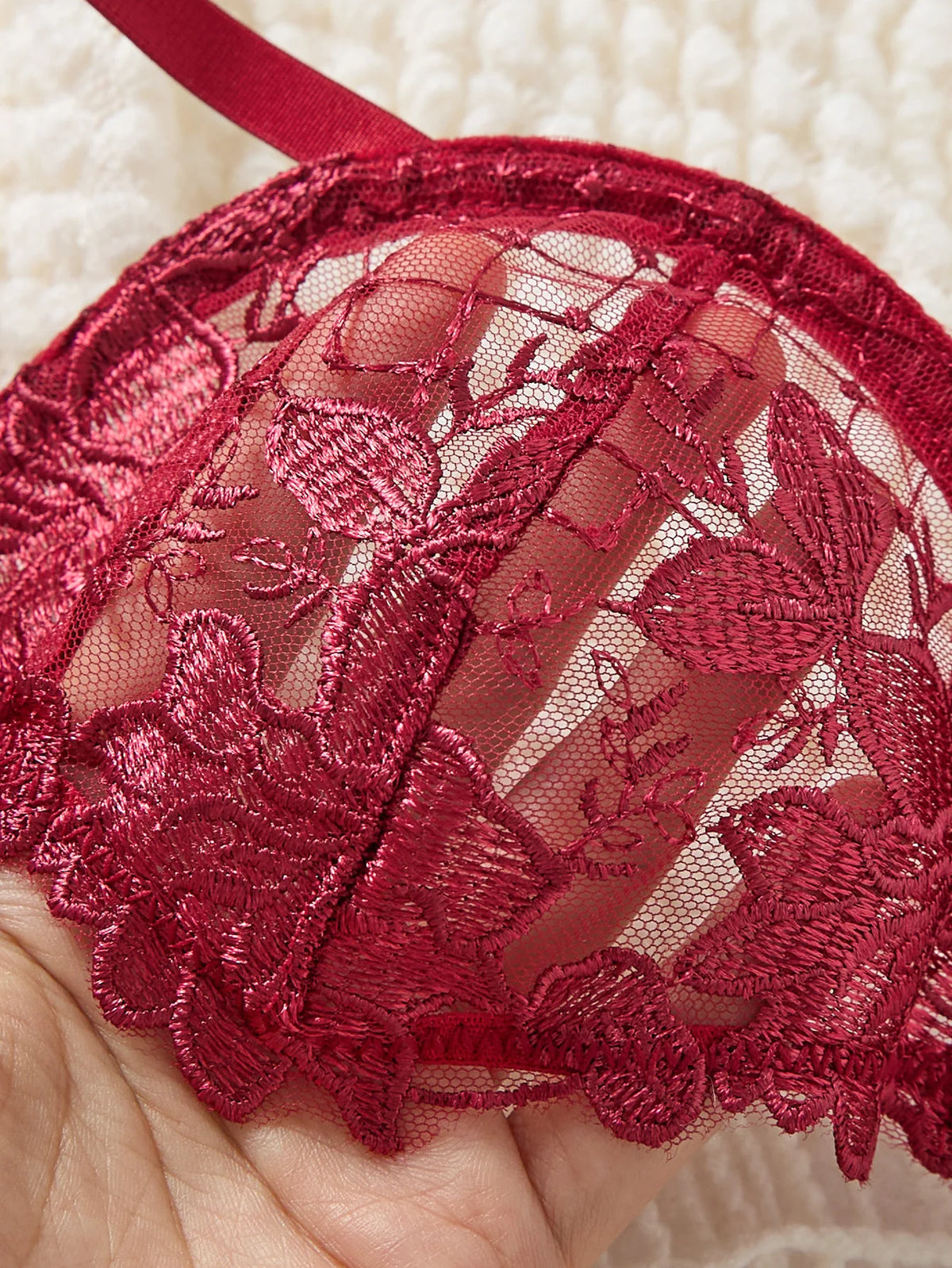Red Floral Lace Bra & Tie-Side Thong Set