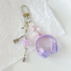 Y2K Pink Purple Gradient Color Music Earphone Beaded Keychain Creative Mini Headset Pendant Keyring Paired Lanyard Key Chain
