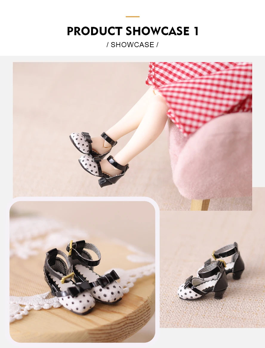 ICY DBS Blyth doll shoes polka dot elegant chunky heeled high heels toy gift