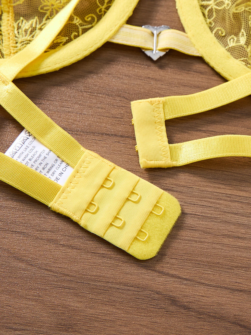 Yellow Floral Embroidered Bra & Tie-Side Thong Set