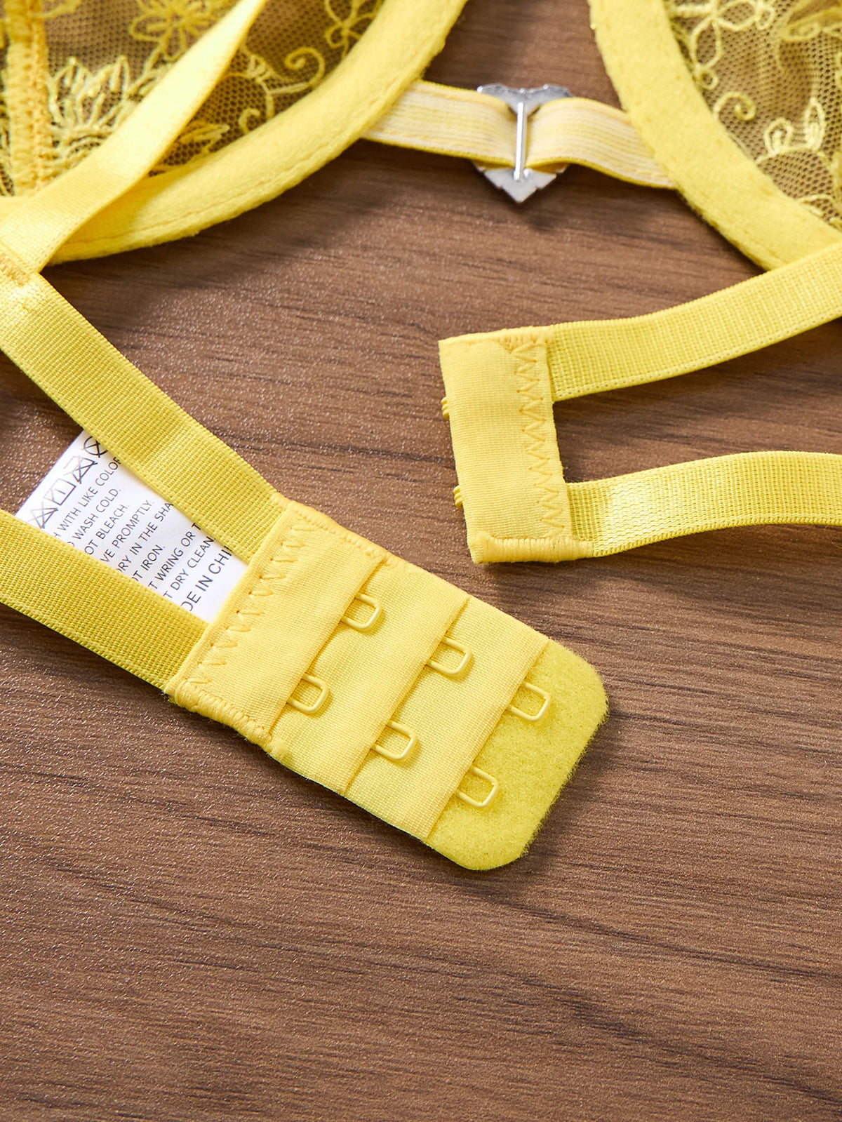 Yellow Floral Embroidered Bra & Tie-Side Thong Set