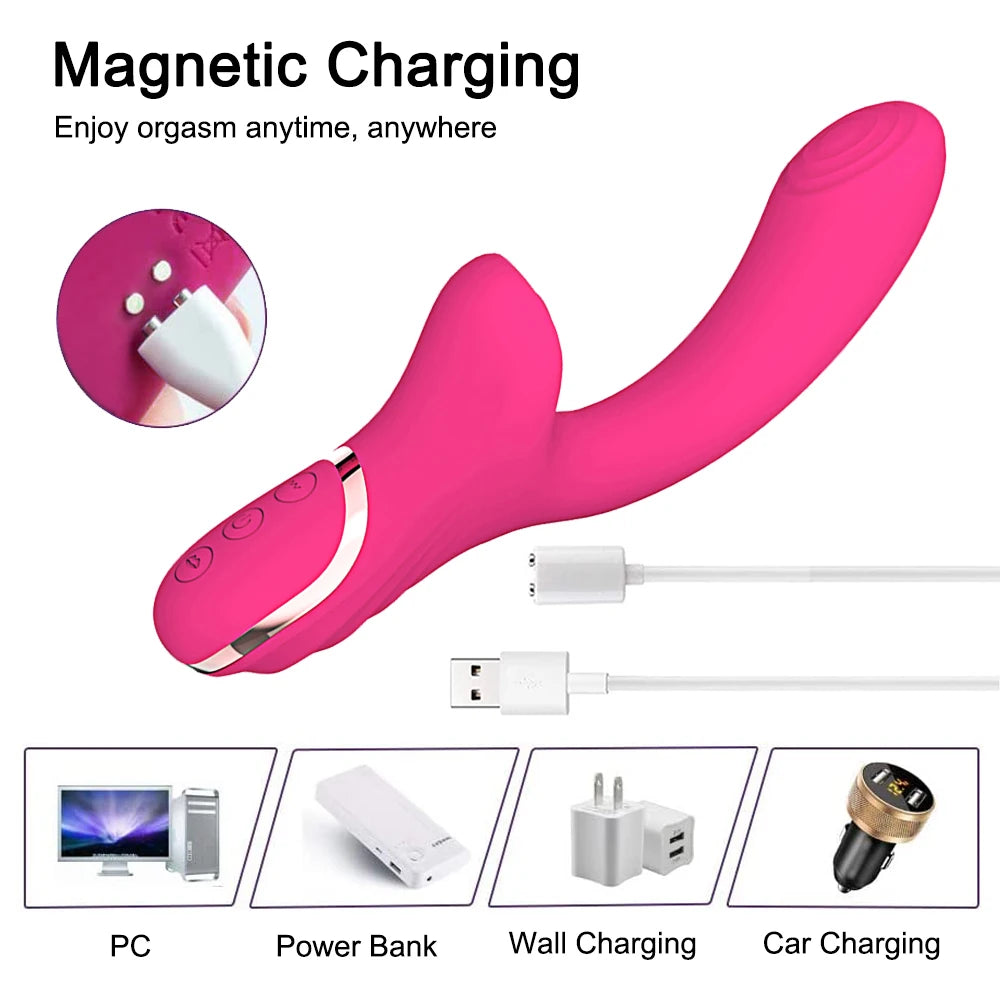 Vibrator For Women 2 In 1 Clitoral Sucking Clitoris Stimulator G-Spot Powerful Vibro Dildo Wand Female Clit Sucker Adult Sex Toy