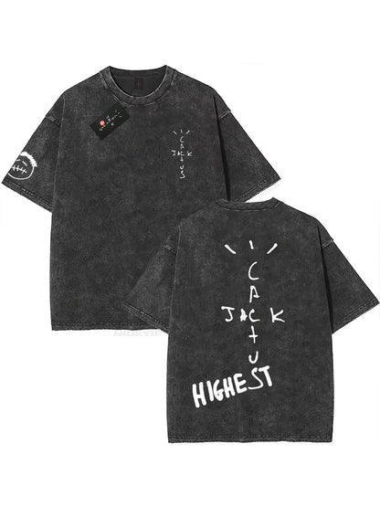100% Cotton Oversized T Shirt For Men Women HipHop Washed T Shirts cactus jack Short Sleeve Gift Tops look mom i can fly K39