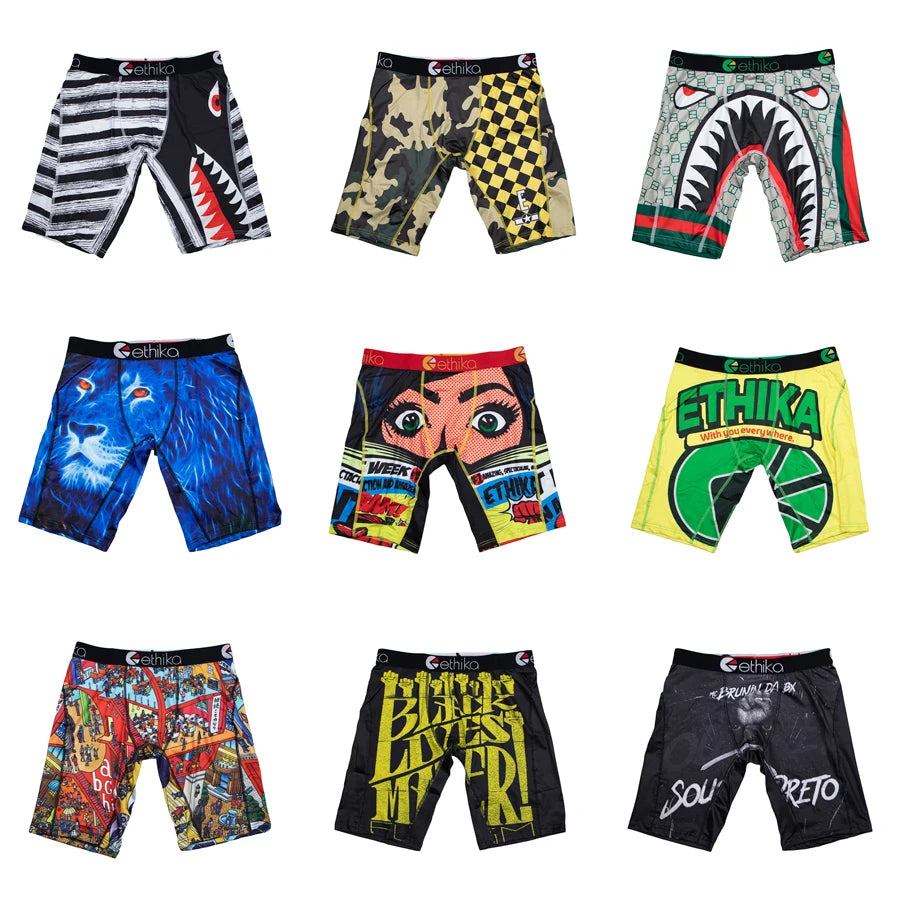 ETHIKA 1Pcs Men Underwear Boxers Breathable Mesh Crotch Man Underpants Plus Size L-3XL Mens Panties Printed Men's Boxers Briefs