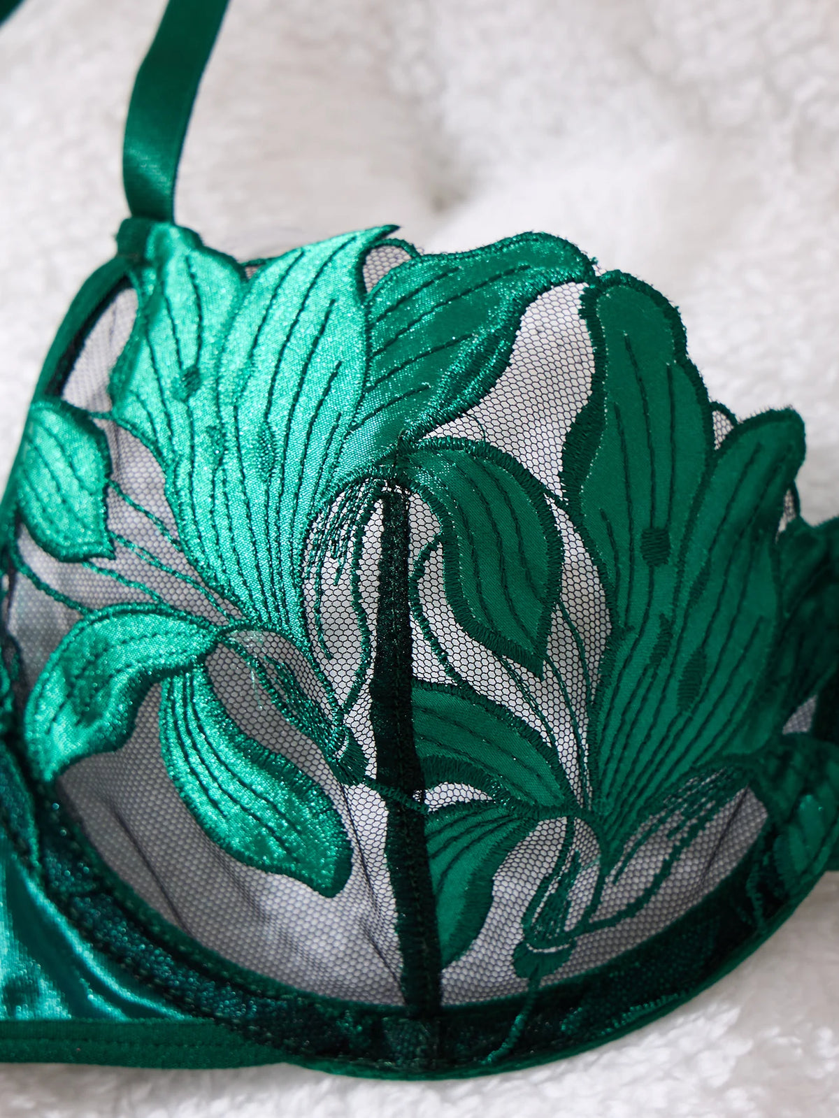 Green Floral Embroidered Bra & Brief Set