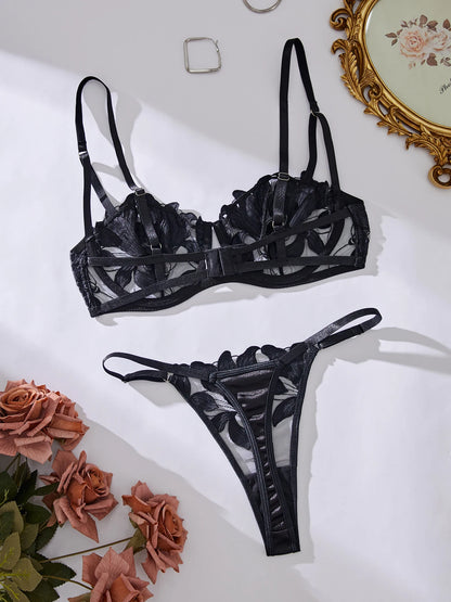 Women's Floral Embroidered Bra & Panty Set
