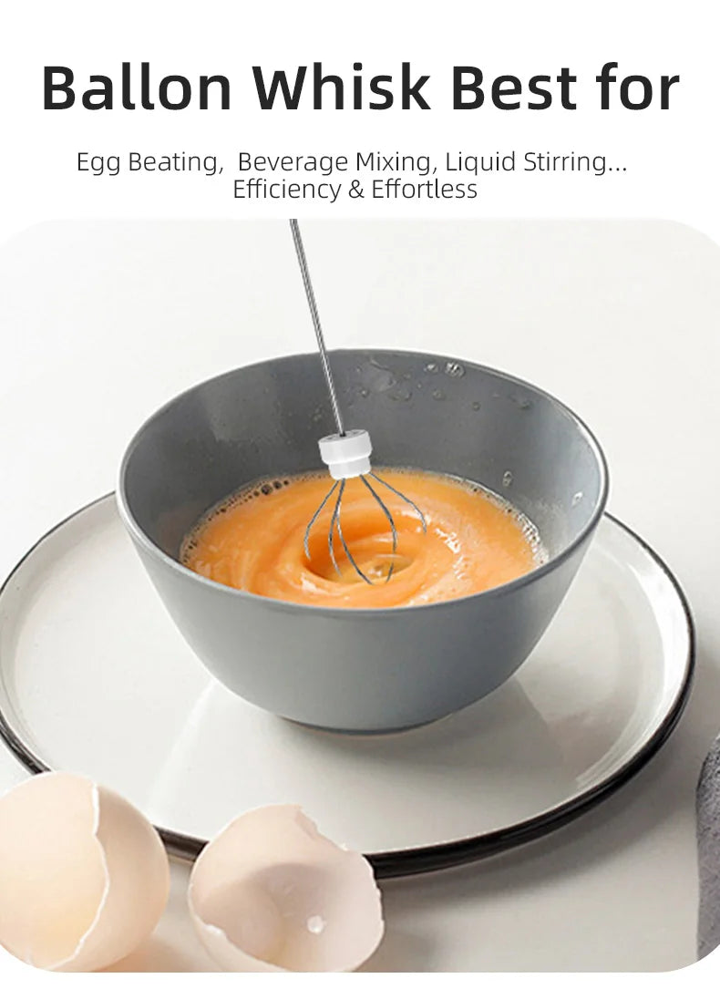 2 In 1 Electric Coffee Frother + Egg Beater Wireless Type-C Charging 3 Speeds Small Handheld Foam Maker Milk Whisk Cooking Tools
