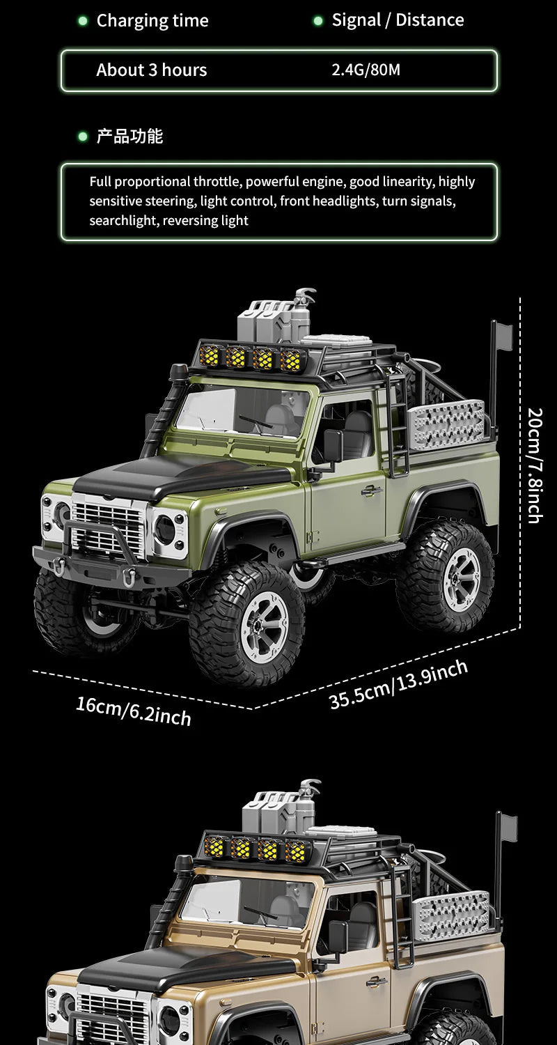KF90 1:12 2.4G RC Car With Lights 4WD 60Mins Remote Control Climbing Car Off-Road Vehicle RTR High Speed Drift Model Toy for Kid