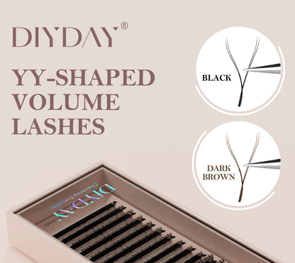 DIYDAY YY Shape Eyelash Extension C D L LU(M) N Curl Brown Lash Natural Soft Premade Volume Fans Two Tips Y-Shaped False Eyelash