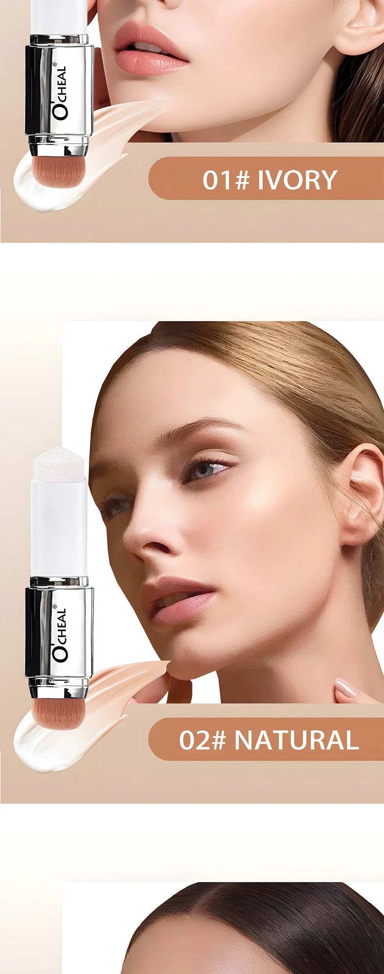 O'CHEAL Temperature Changing Foundation Stick Facial Coverage Blemishes Pores Double-Headed Face Matte Makeup Foundation Cream