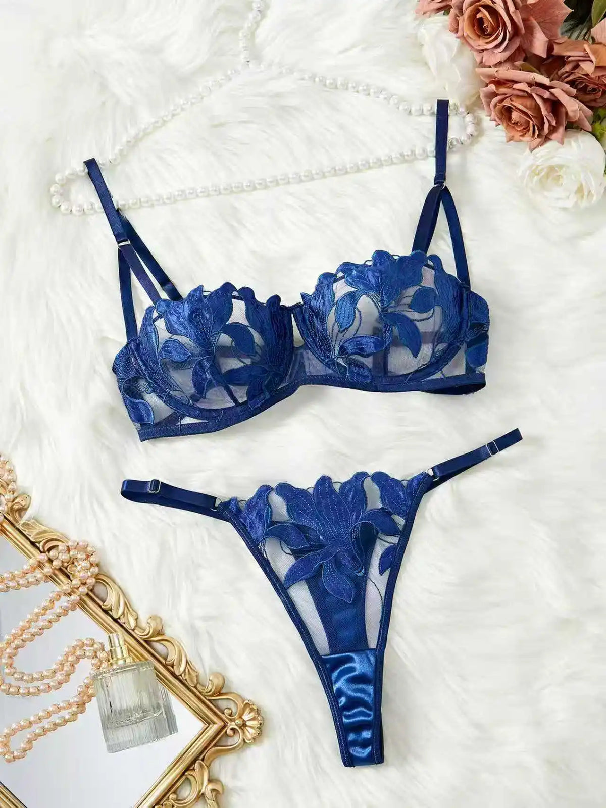 Women's Floral Embroidered Bra & Panty Set