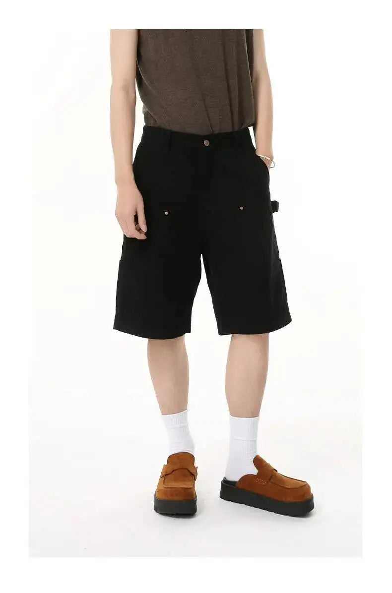 IEFB Men's Wear Knee Length Denim Shorts Summer New Multi Pocket Loose Jeans Solid Color Japanese Style Male Overalls 9C6027