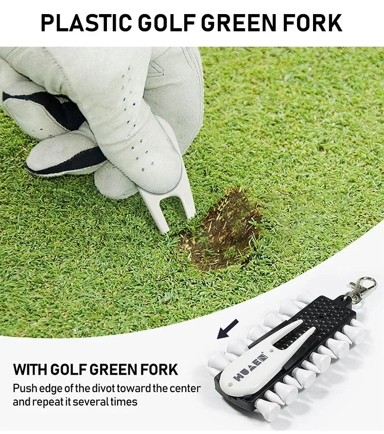 Golf Tees Rack with 12pcs Tees Green Fork and Pencil Portable Golf Accessory Storage Device TC001