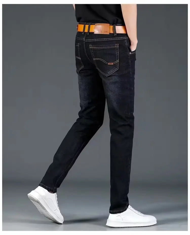Slim Fit Casual Straight Leg Jeans Men's Lightweight Stretchy Loose Fit Classic Style Youthful Fashion Spring Summer