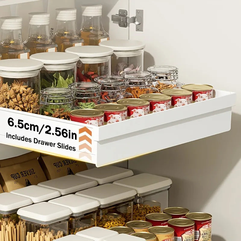 No-Drill Magic Tray Heavy-duty slide-out organizer for cabinets/sinks. Easy install, huge space saver! Perfect for tiny homes