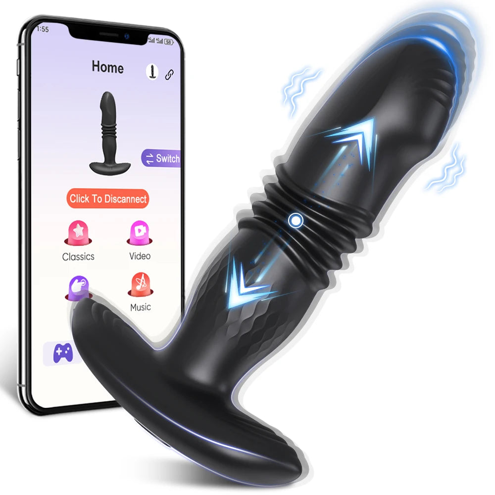Thrusting Sex Toys Anal Plugs, Anal Toys Sex Toy Vibrating Butt Plug G Spot Vibrator Anal Beads Prostate Massager for Men Women
