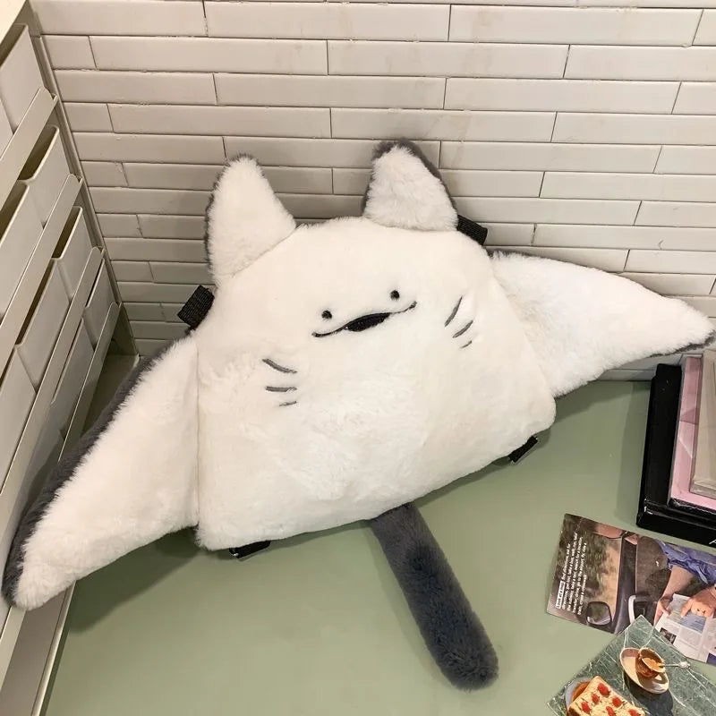 Creative Manta Ray Plush Backpacks Cute Fluffy Cartoon Animal Shoulder Crossbody Bag Casual Plushie Schoolbag Women Kawaii Gifts